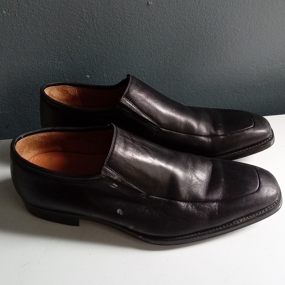 Magnanni Mens Black Leather Apron Toe Slip On Loafers 12665‎ Size 9.5 D